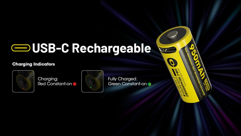 Nitecore NL169R 950mAh Rechargeable RCR123 16340 Battery with USB-C Charging Port - Image 3