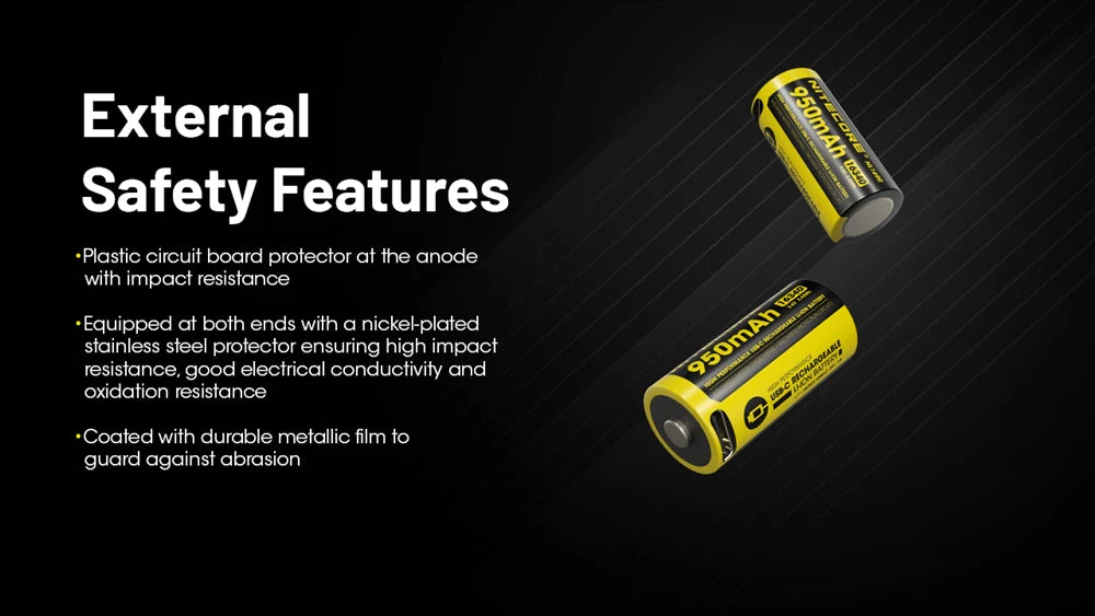 Nitecore NL169R 950mAh Rechargeable RCR123 16340 Battery with USB-C Charging Port - Image 7