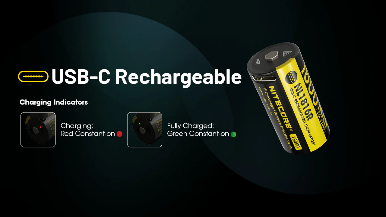 Nitecore NL1816R 1600mAh USB-C Rechargeable Battery, Customized for MT1C Pro - Image 3