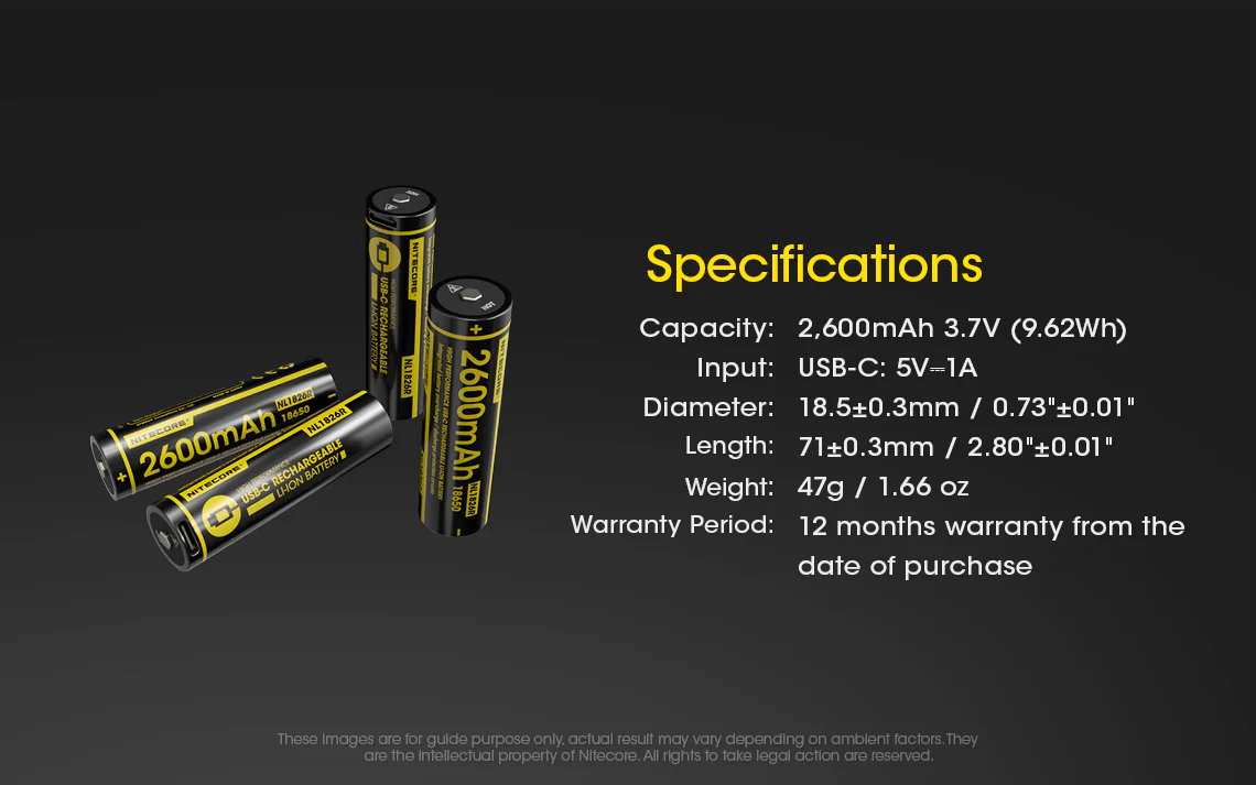 Nitecore NL1826R 2600mAh USB-C Rechargeable 18650 Battery - Image 12