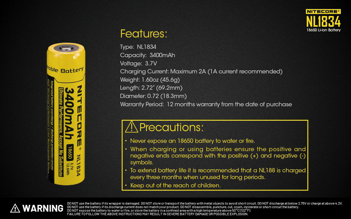 Nitecore NL1834 3400mAh Rechargeable 18650 Battery - Image 10