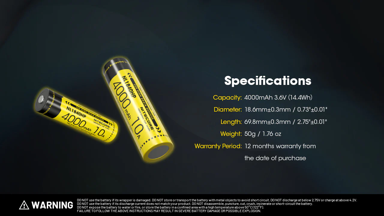 Nitecore NL1840HP 4000mAh Rechargeable 18650 Battery - Image 12