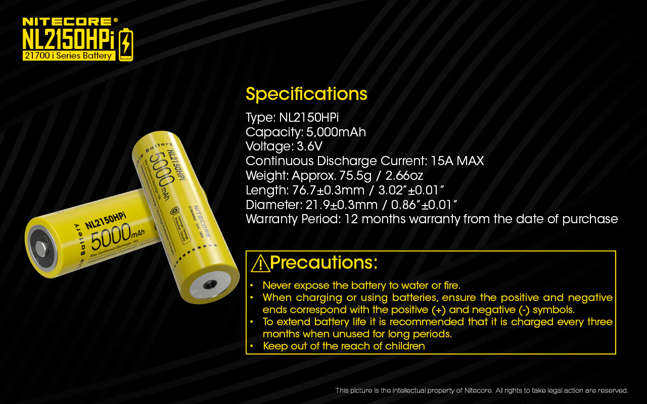 Nitecore NL2150HPI 5000mAh Rechargeable Battery for i Series Flashlights (P20i, P20iX, SRT6i, etc) - Image 12