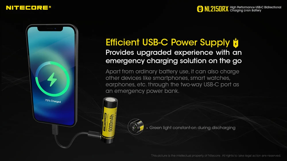 Nitecore NL2150RX 5000mAh USB-C Rechargeable 21700 Battery - Image 3