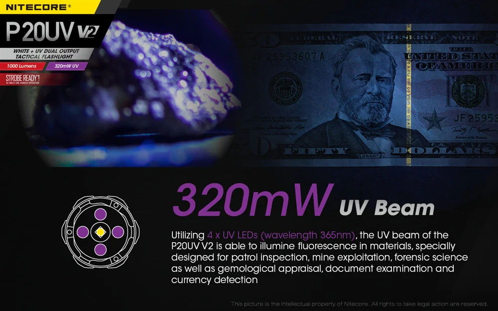 Nitecore P20UV V2 1000 Lumen LED Flashlight - Image 4