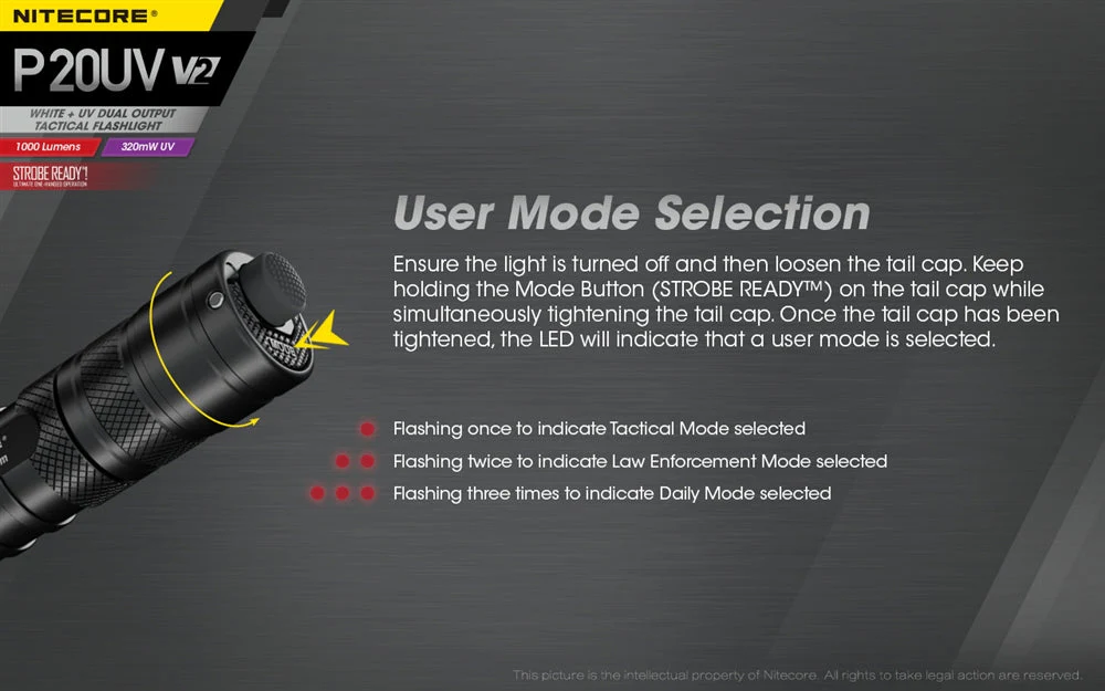 Nitecore P20UV V2 1000 Lumen LED Flashlight - Image 8