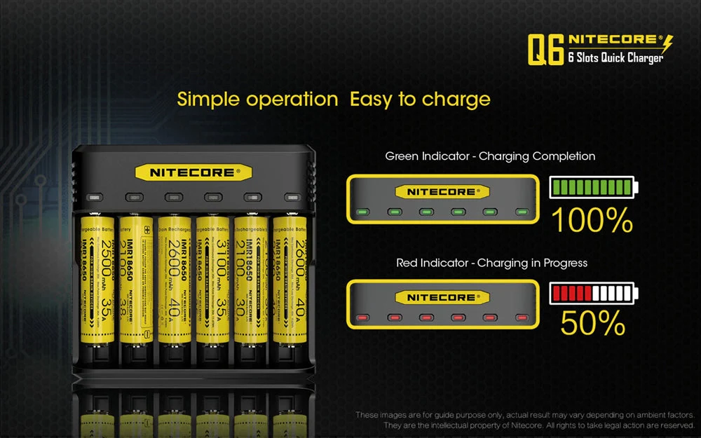 Nitecore Q6 Six Slot Charger, for 18650 16340 RCR123A 14500 18350 and more - Image 6