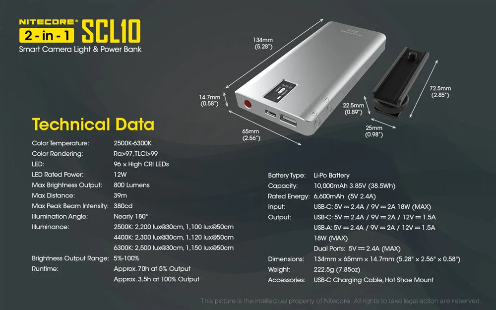 Nitecore SCL10 2-in-1 Smart Camera Light and Power Bank - Image 9