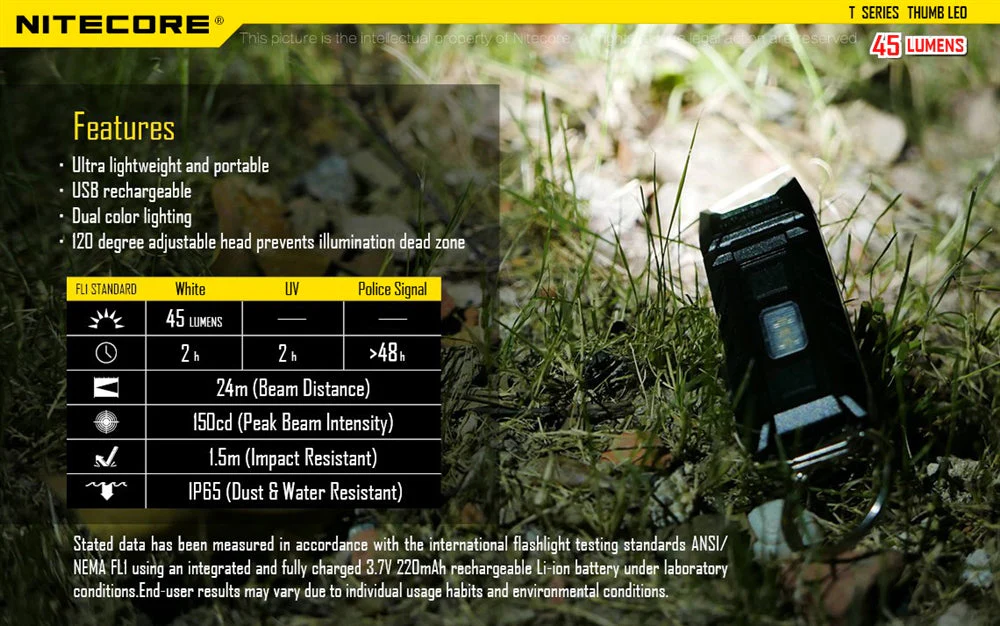 Nitecore Thumb Leo 45 Lumen Clip on Rechargeable Flashlight, UV & Red and Blue - Image 6