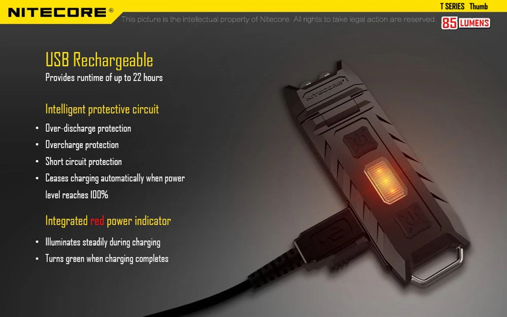 Nitecore Thumb 85 Lumen Clip on Rechargeable Flashlight, with Adjustable Angle - Image 6