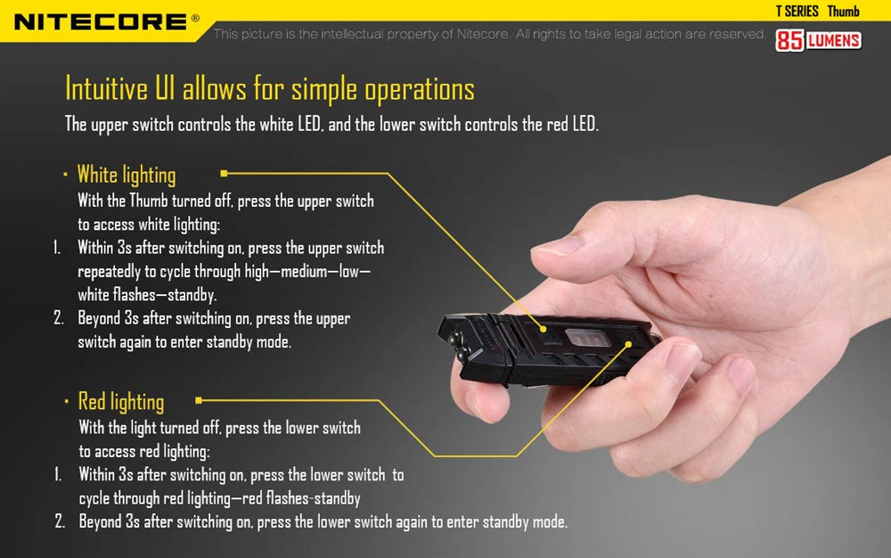 Nitecore Thumb 85 Lumen Clip on Rechargeable Flashlight, with Adjustable Angle - Image 8
