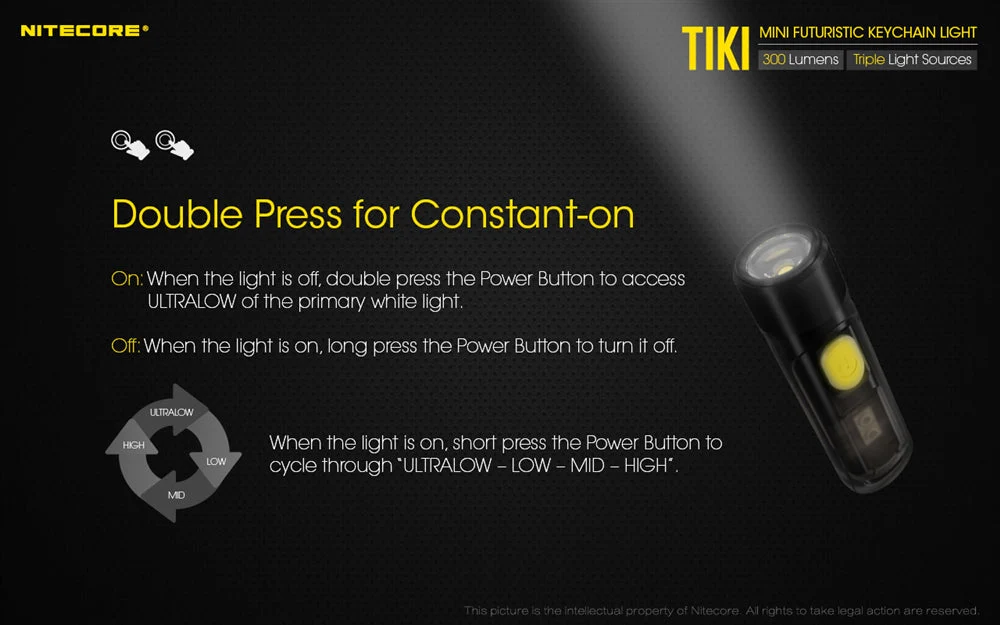 Nitecore TIKI 300 Lumen USB-C Rechargeable Keychain Flashlight - Image 12
