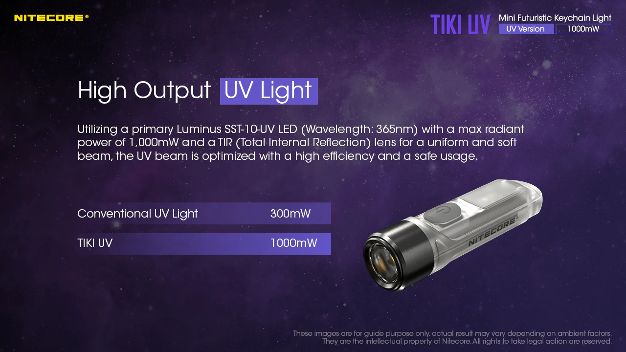 Nitecore TIKI UV 1000mv Rechargeable UV Keychain Flashlight Black Light - Image 4