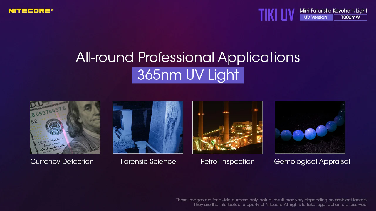 Nitecore TIKI UV 1000mv Rechargeable UV Keychain Flashlight Black Light - Image 5