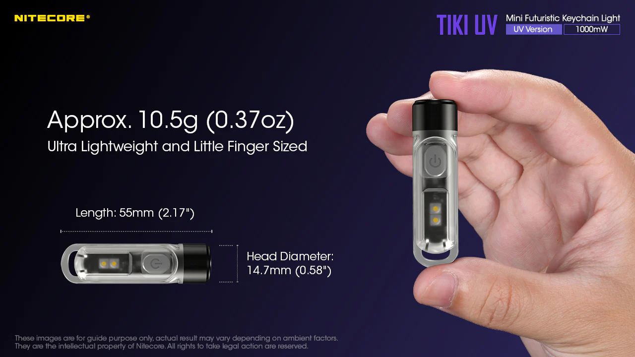 Nitecore TIKI UV 1000mv Rechargeable UV Keychain Flashlight Black Light - Image 7