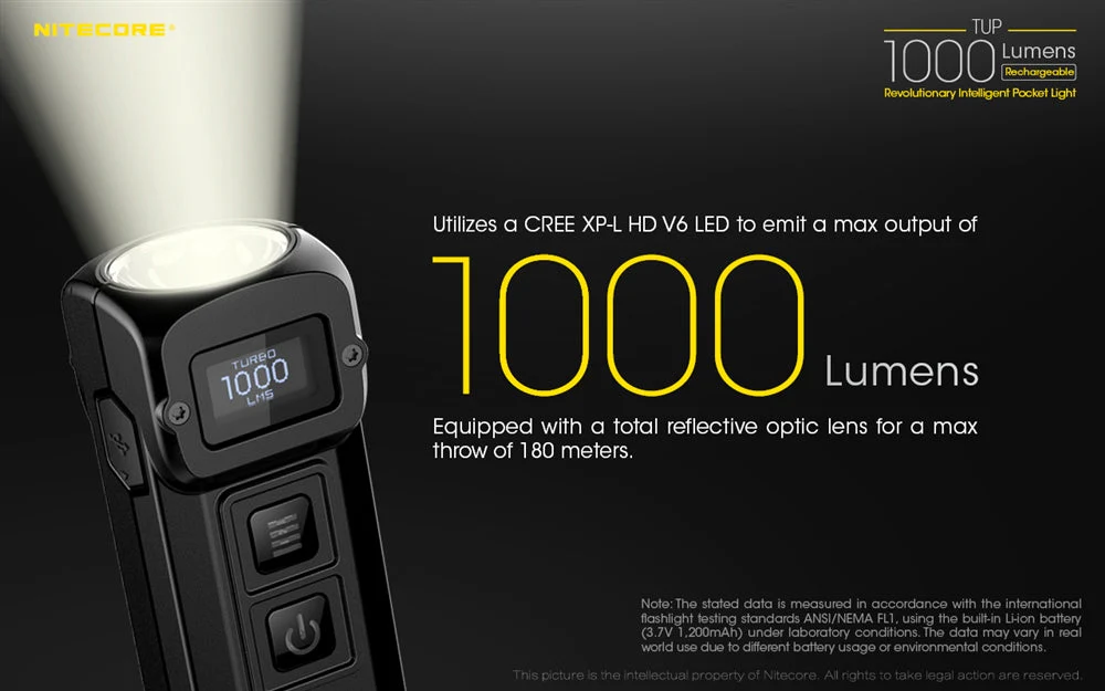 Nitecore TUP 1000 Lumen Rechargeable EDC Flashlight, Digital Display - Image 5