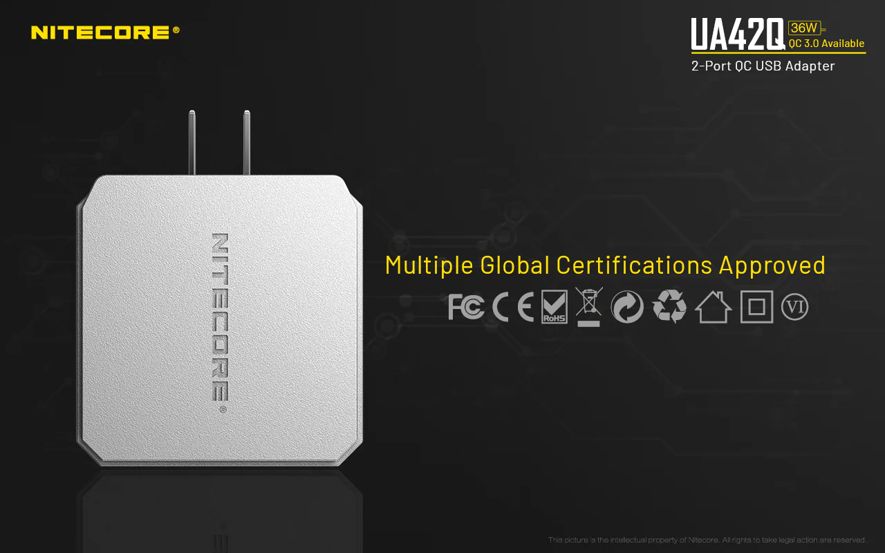 Nitecore UA42Q 2-Port QC USB 2.0 & 3.0 Power Adapter - Image 11
