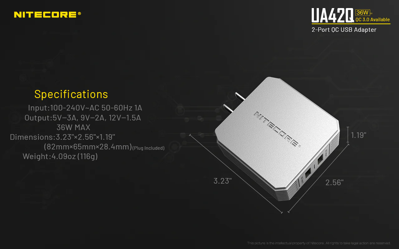 Nitecore UA42Q 2-Port QC USB 2.0 & 3.0 Power Adapter - Image 3