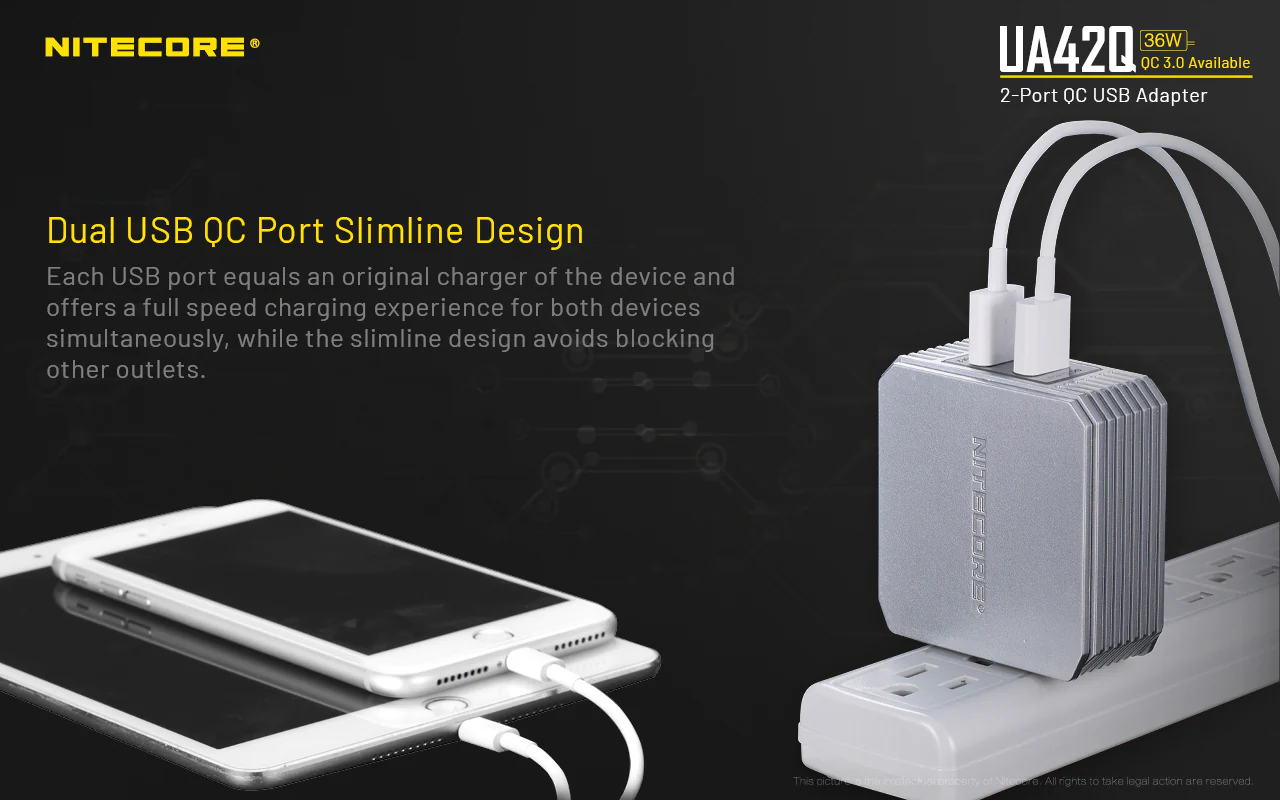 Nitecore UA42Q 2-Port QC USB 2.0 & 3.0 Power Adapter - Image 7