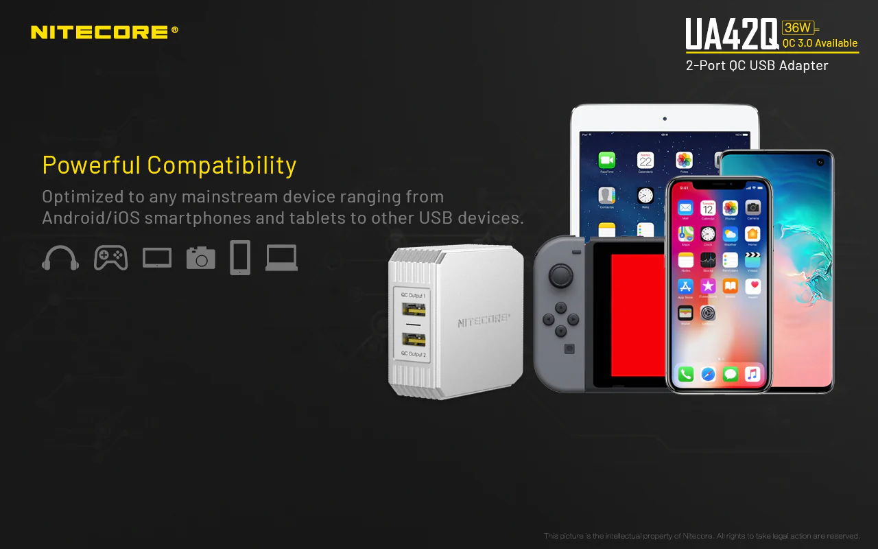 Nitecore UA42Q 2-Port QC USB 2.0 & 3.0 Power Adapter - Image 8