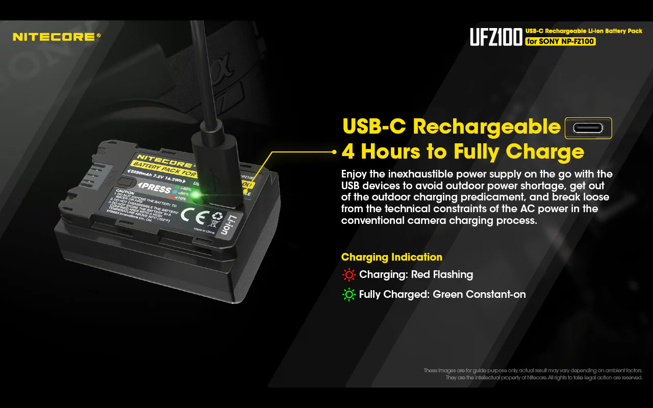 NITECORE UFZ100 Camera Battery for Sony NP-FZ100 - Image 3