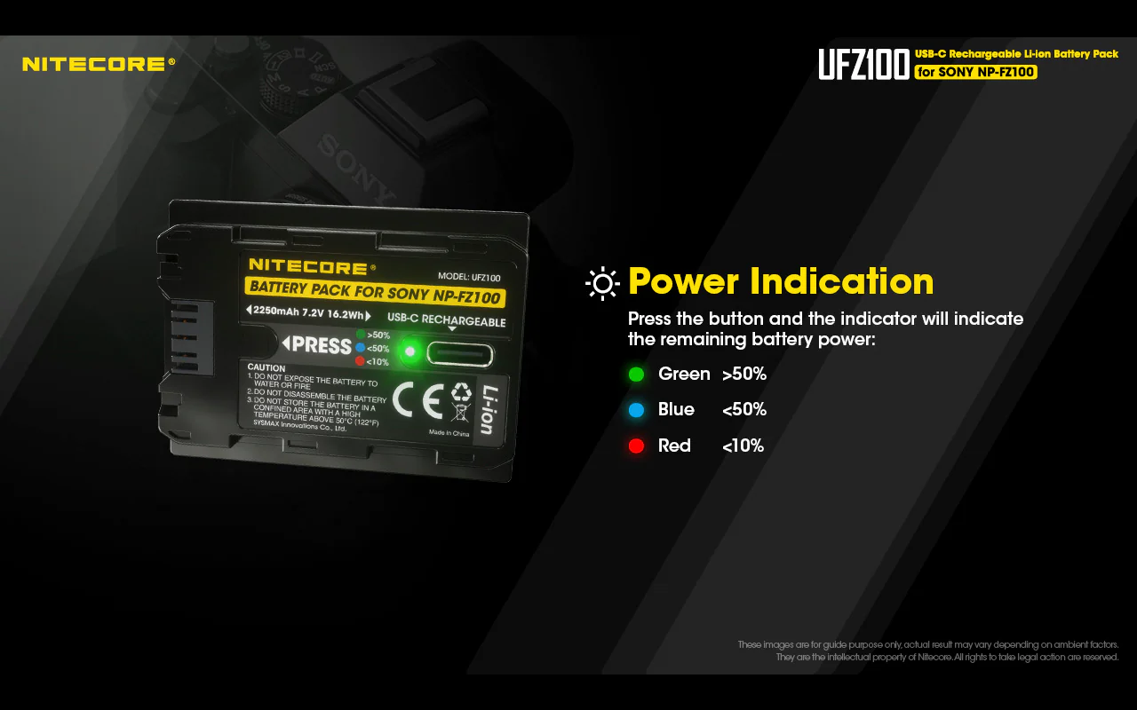NITECORE UFZ100 Camera Battery for Sony NP-FZ100 - Image 4