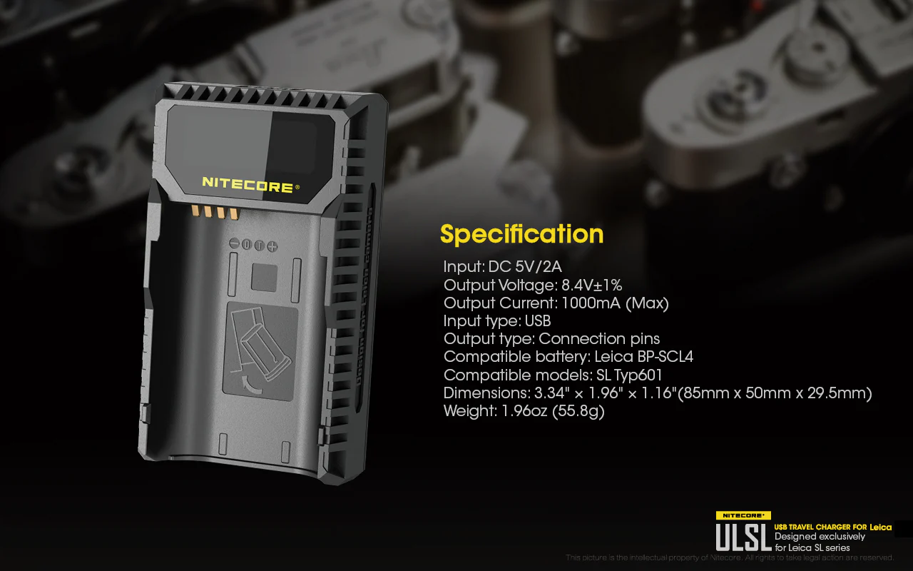 Nitecore ULSL USB Camera Charger for Leica SL Series BP-SCL4 Batteries - Image 12