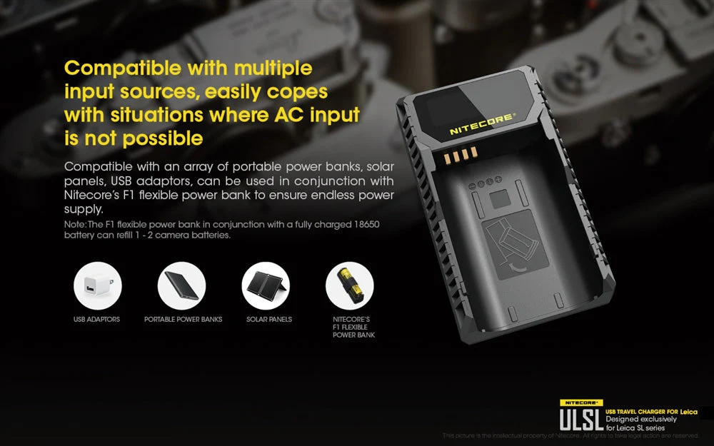 Nitecore ULSL USB Camera Charger for Leica SL Series BP-SCL4 Batteries - Image 4