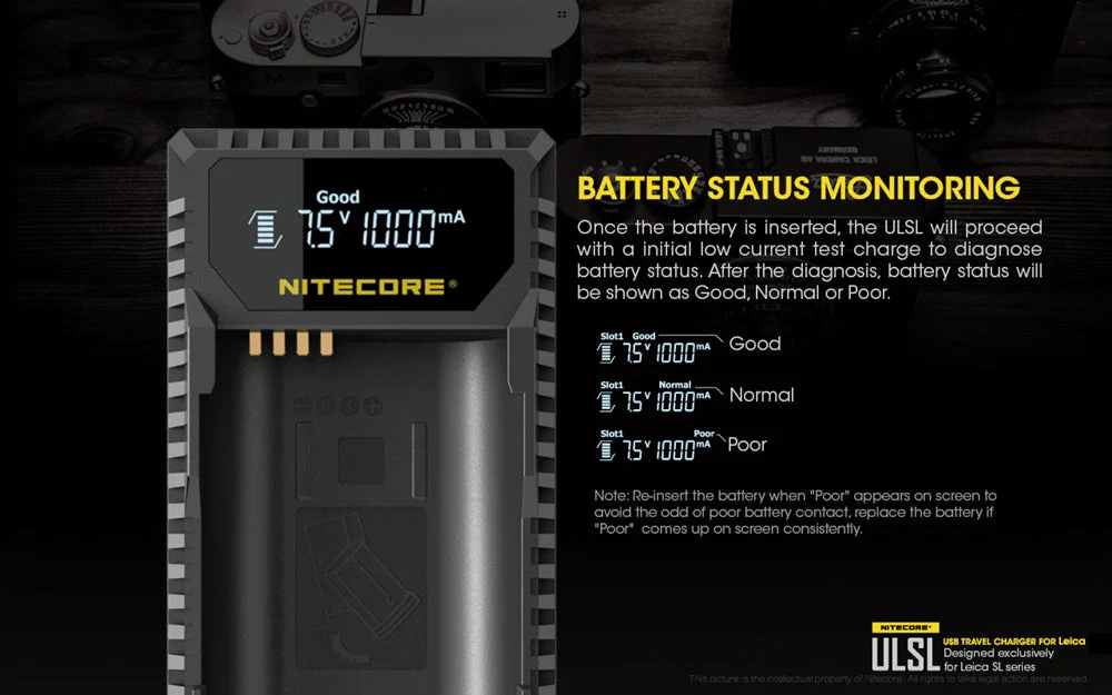Nitecore ULSL USB Camera Charger for Leica SL Series BP-SCL4 Batteries - Image 7