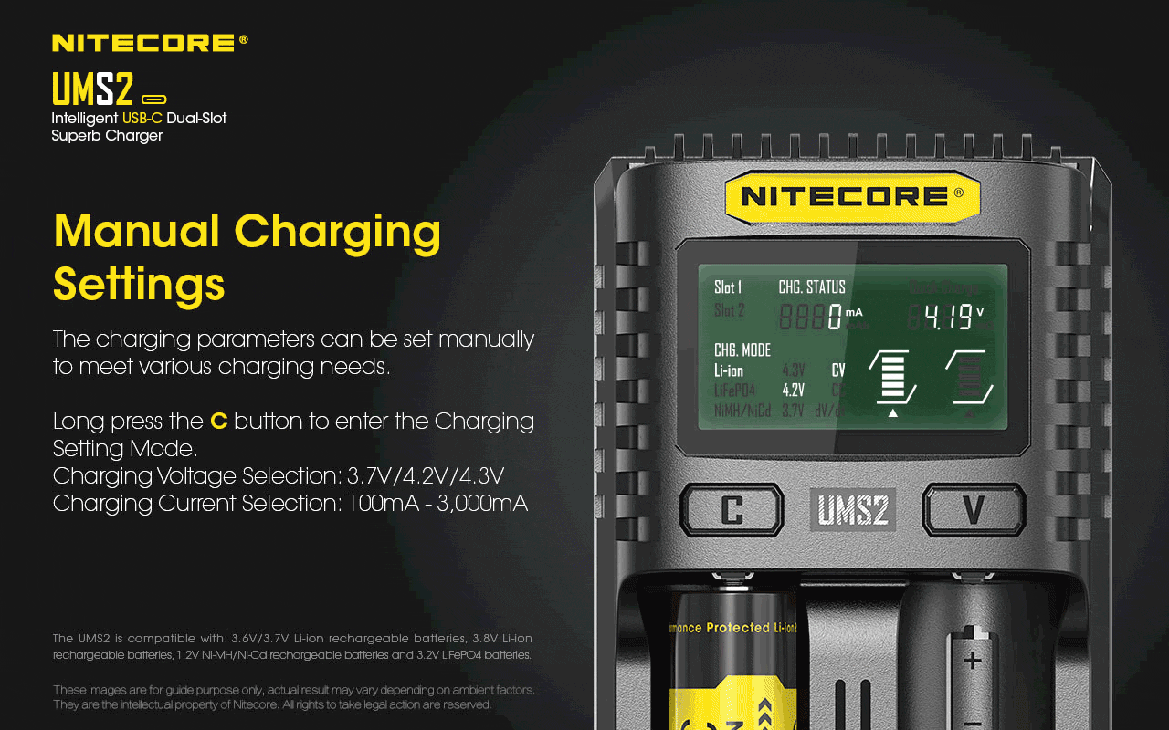 Nitecore UMS2 Dual-Slot USB-C Fast Charger, for 18650, 21700 batteries - Image 9