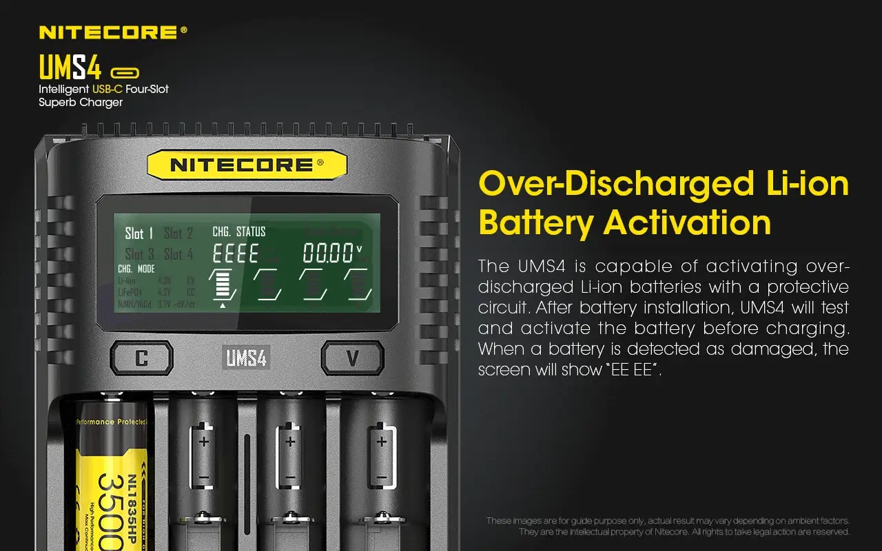 Nitecore UMS4 USB Four-Slot USB-C Fast Charger, for 18650, 21700 Batteries - Image 11