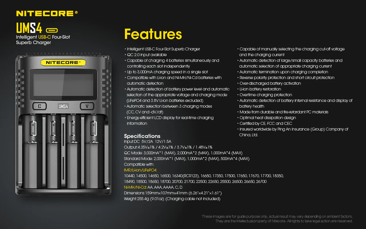 Nitecore UMS4 USB Four-Slot USB-C Fast Charger, for 18650, 21700 Batteries - Image 12