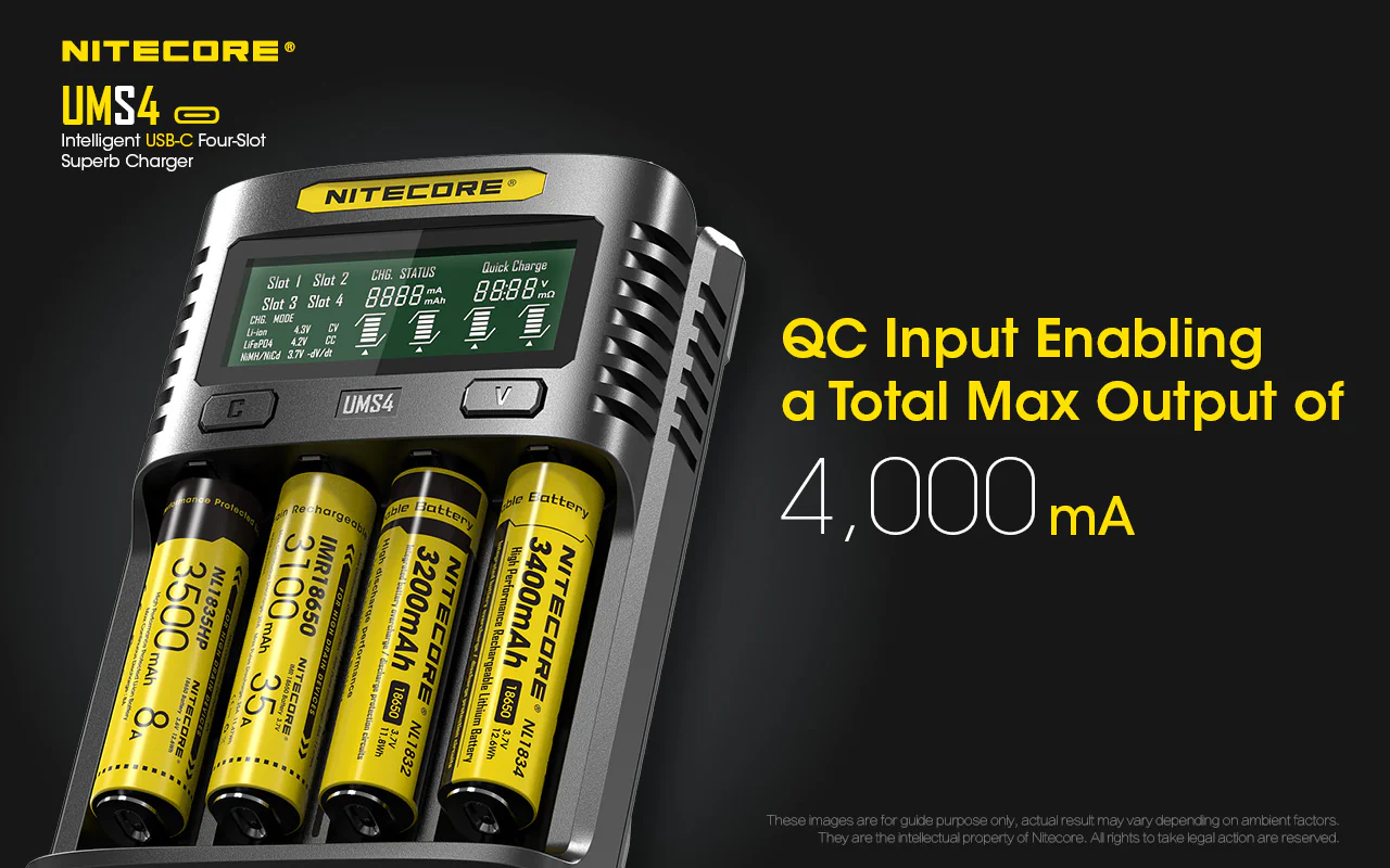 Nitecore UMS4 USB Four-Slot USB-C Fast Charger, for 18650, 21700 Batteries - Image 3