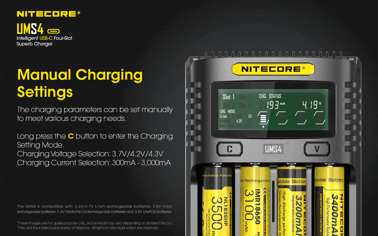 Nitecore UMS4 USB Four-Slot USB-C Fast Charger, for 18650, 21700 Batteries - Image 9