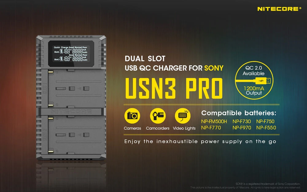 Nitecore USN3 Pro Dual-Slot USB Charger, for Sony Camera Batteries - Image 2