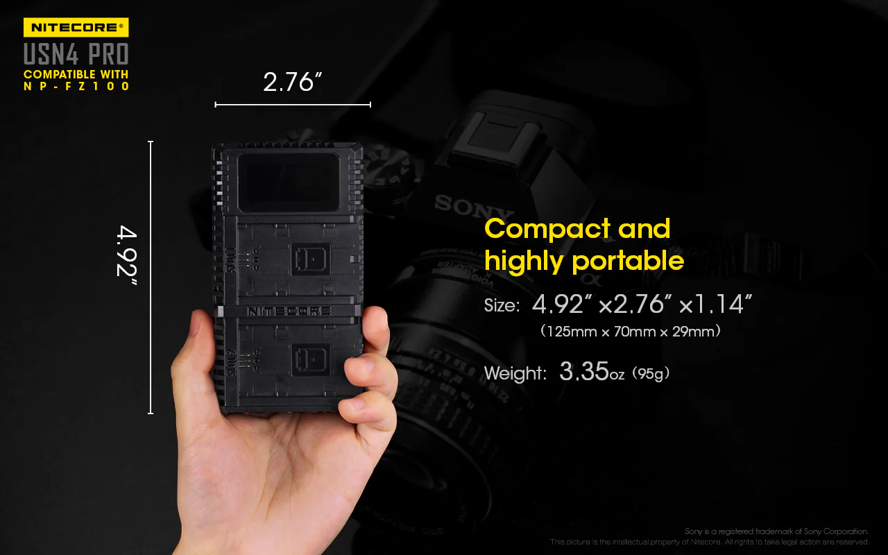 Nitecore USN4 Pro Dual-Slot USB-C Camera Charger, for Sony NP-FZ100 Batteries - Image 10