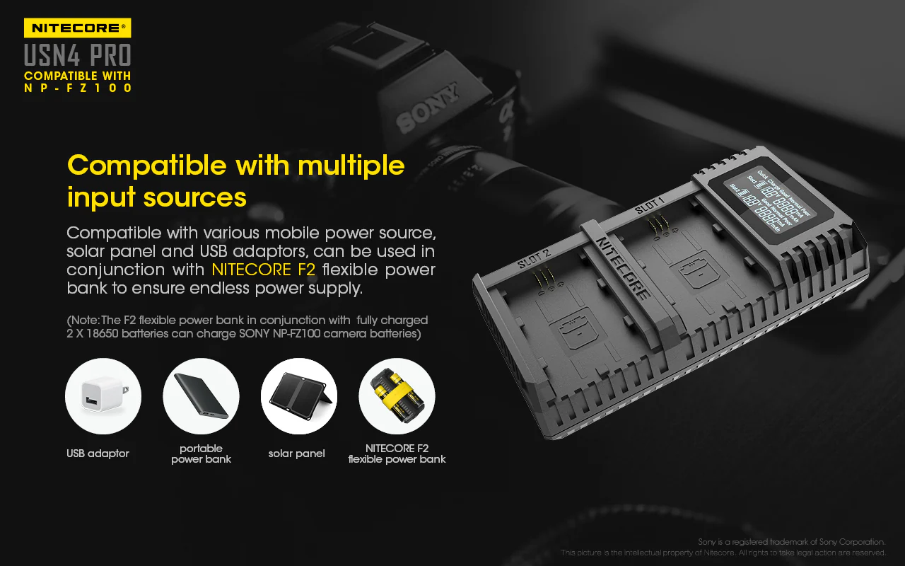 Nitecore USN4 Pro Dual-Slot USB-C Camera Charger, for Sony NP-FZ100 Batteries - Image 4