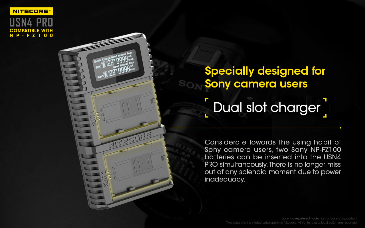 Nitecore USN4 Pro Dual-Slot USB-C Camera Charger, for Sony NP-FZ100 Batteries - Image 5