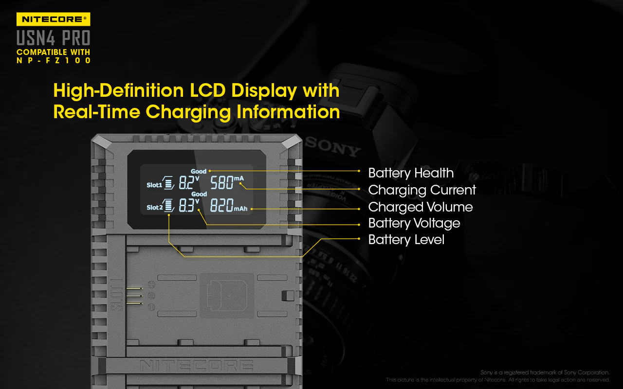 Nitecore USN4 Pro Dual-Slot USB-C Camera Charger, for Sony NP-FZ100 Batteries - Image 7
