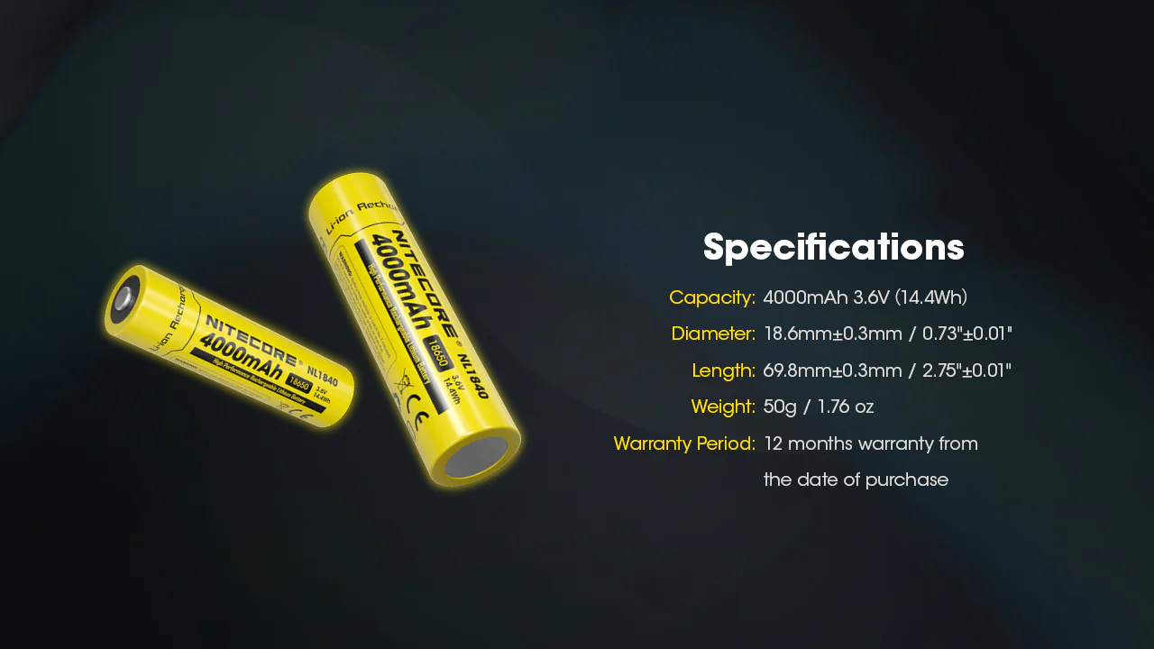 Nitecore NL1840 4000mAh Rechargeable 18650 Battery - Image 11