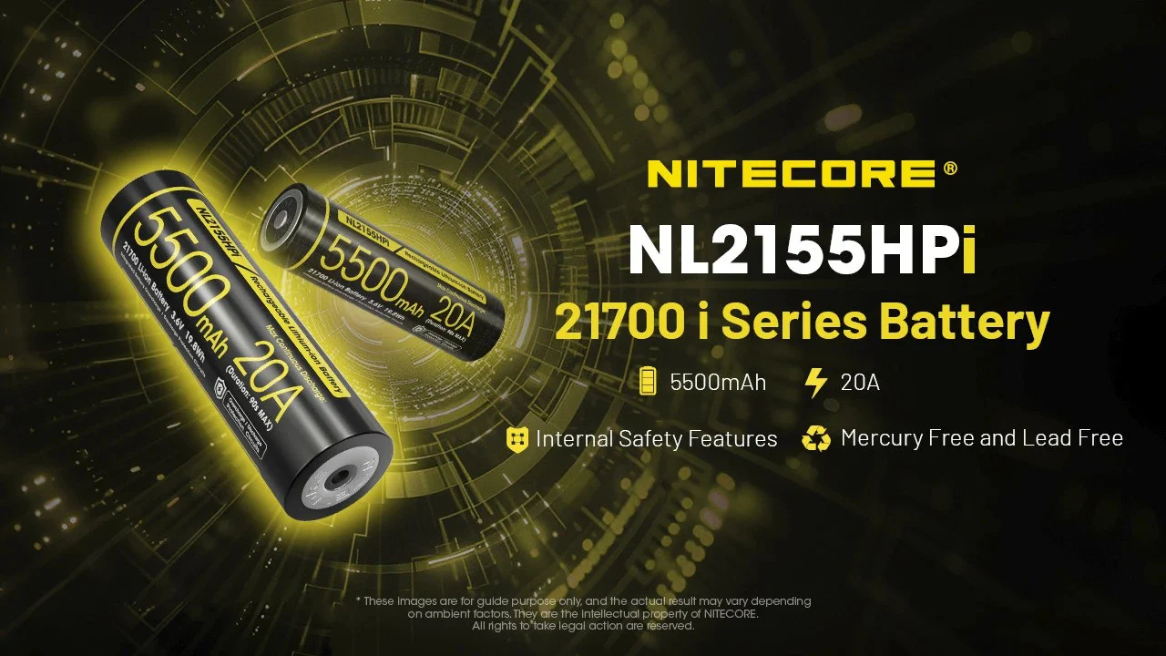 Nitecore NL2155HPi 5500mAh Rechargeable 21700 Battery for i Series (P20iX, P23i, SRT7i, and More) - Image 2
