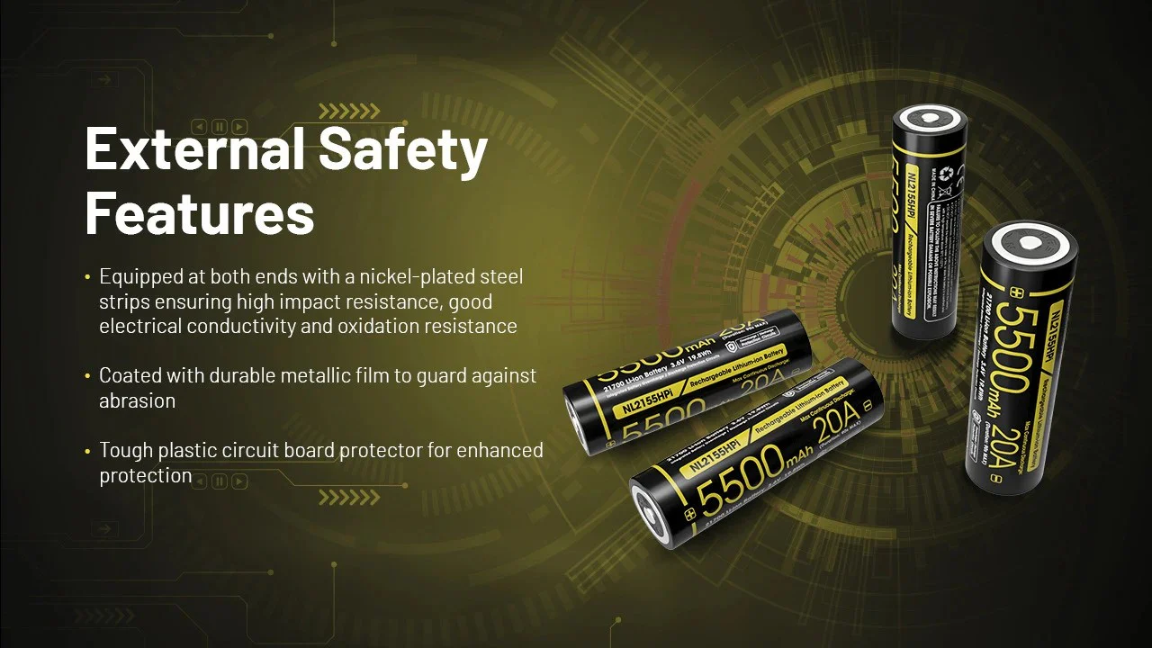 Nitecore NL2155HPi 5500mAh Rechargeable 21700 Battery for i Series (P20iX, P23i, SRT7i, and More) - Image 8