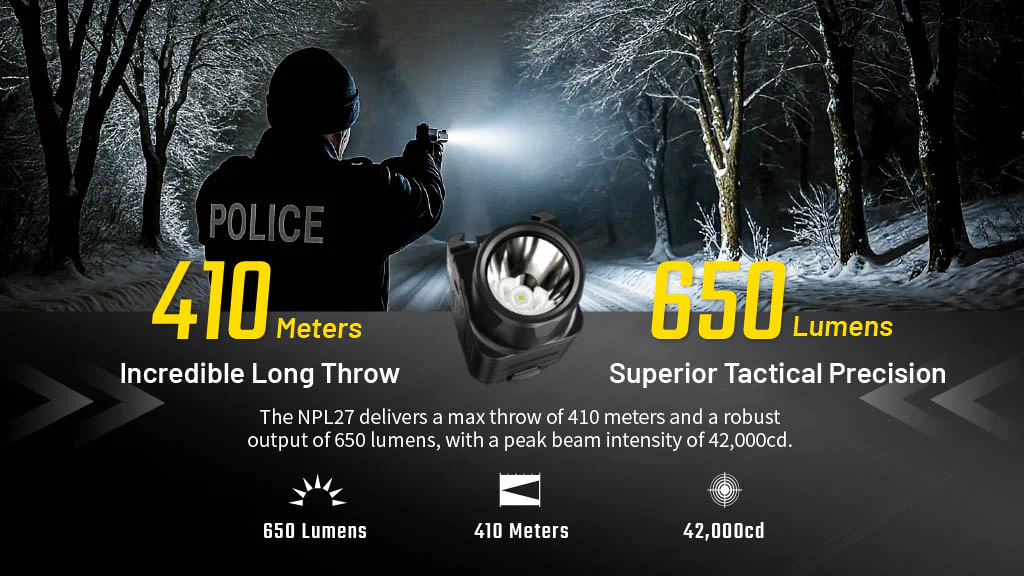 Nitecore NPL27 650 Lumen Rechargeable Long-Throw Compact Rail Mount Flashlight - Image 3