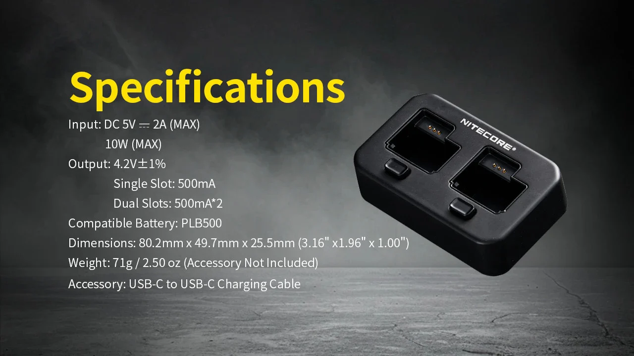 Nitecore PLC500 USB-C Dual-Slot Charger for the PLB500 Battery - Image 6