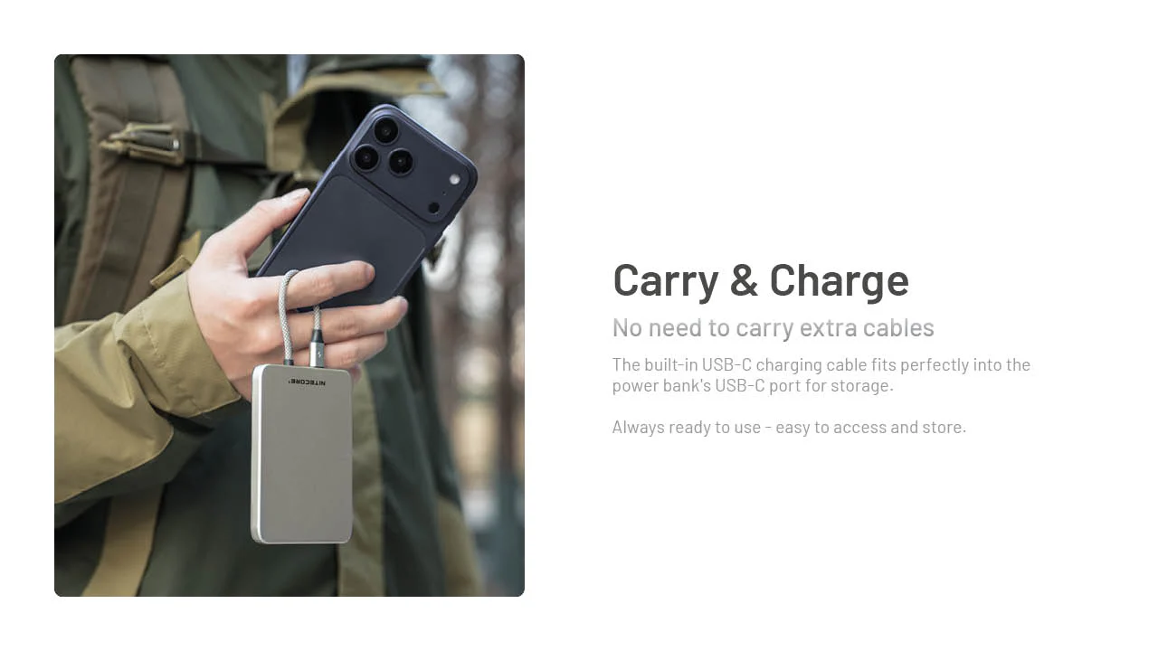 Nitecore POCKET 5 5000mAh Magnetic Power Bank with Built-In Cable - Image 7